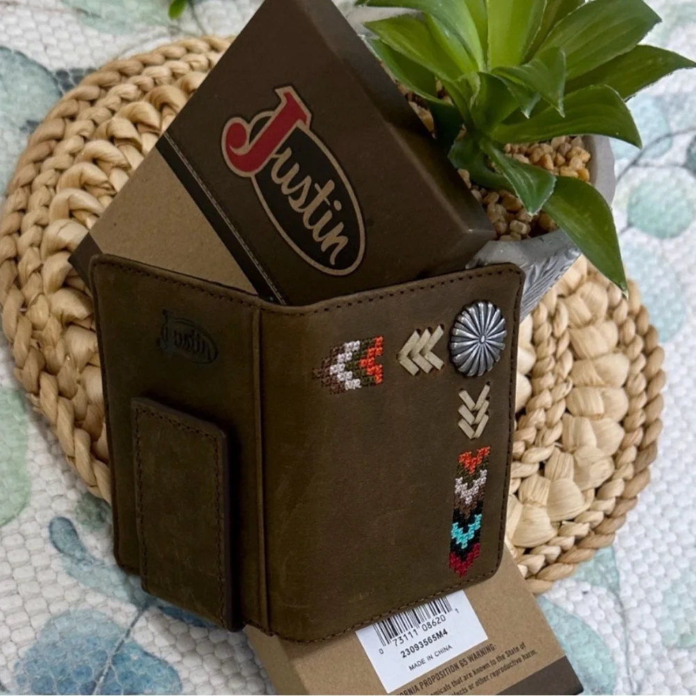 Justin Boots Multicolor Embroidered Leather Card Wallet